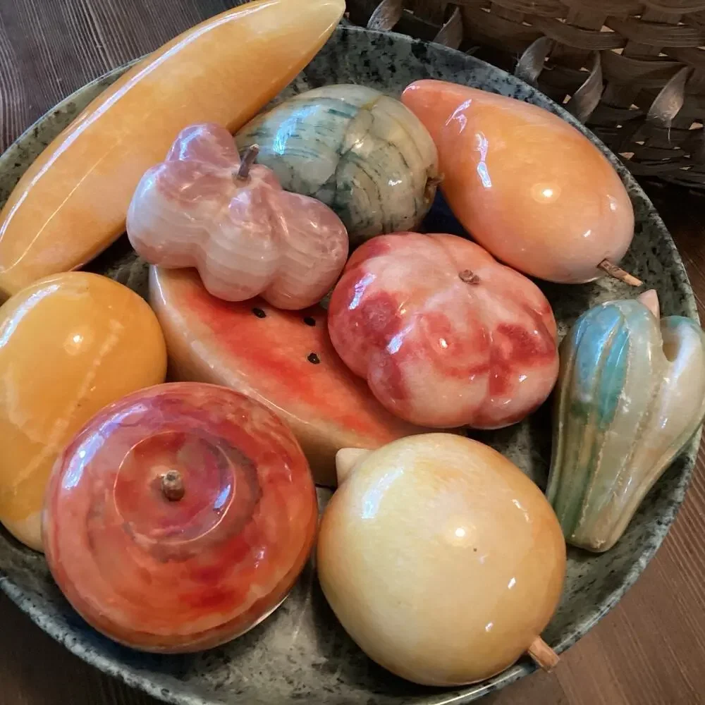 Spectacular Lot of 10Alabaster Stone Hand Carved Fruit And Marble Bowl.